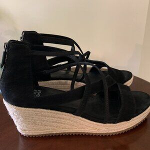 EILEEN FISHER Wanda Tumbled Nubuck Leather Espadrille Wedge Zip Back Sandal